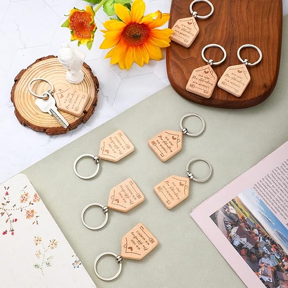 20-Piece New Home Wooden Keychain Set – Housewarming Gift Key Rings, Engraved Wood Key Holders for New Homeowners DISH CONNECT