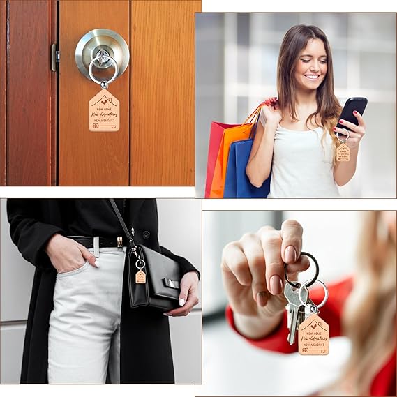 20-Piece New Home Wooden Keychain Set – Housewarming Gift Key Rings, Engraved Wood Key Holders for New Homeowners DISH CONNECT